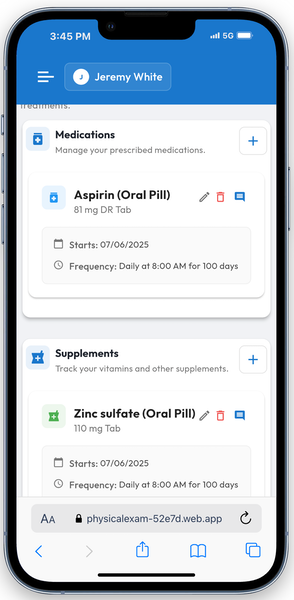 Mobile screenshot of the symptom tracker