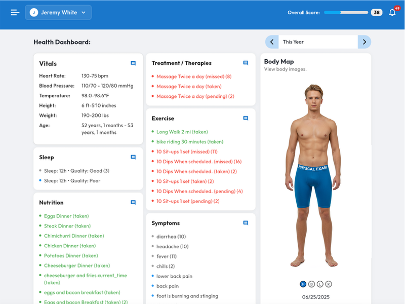 A calendar view within the app displaying logged symptoms for the month